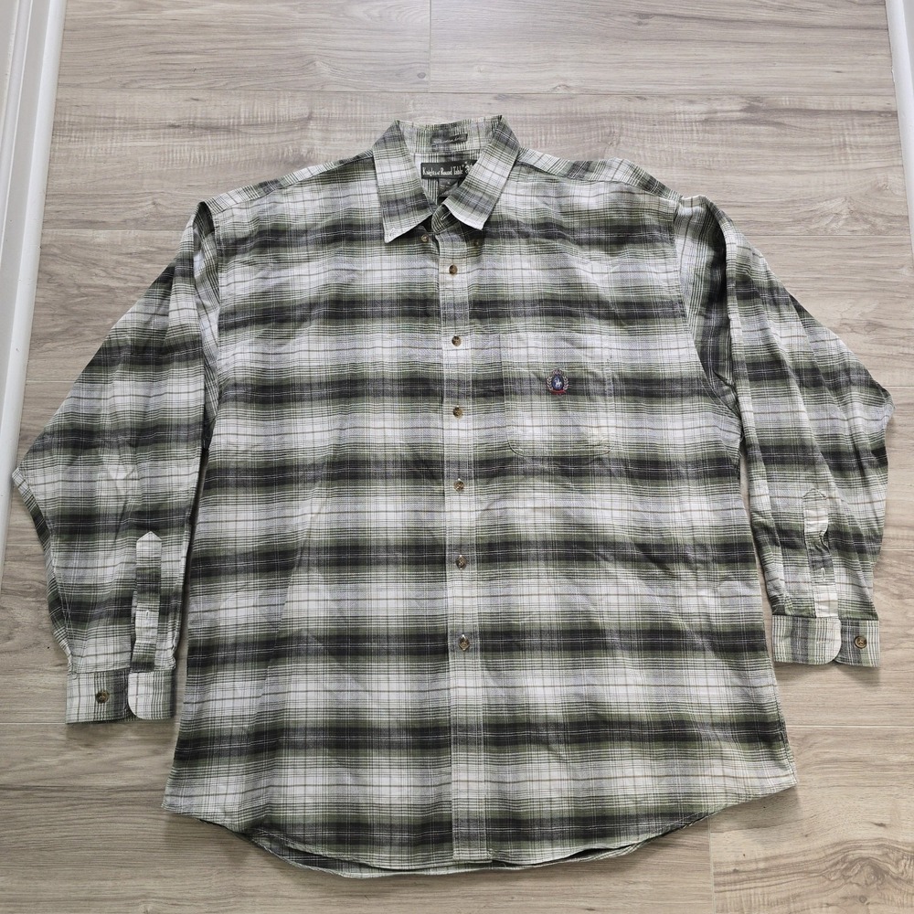 Knights of Round Table Shirt Mens XL Green Plaid Button Down 100% Cotton